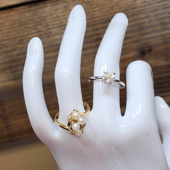 Faux pearl with 14K gold plate Beautiful Rings SET OF 2 - Picture 2 of 9